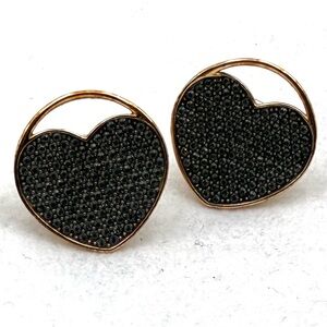 Ginger Swarovski Stud Pierced Earrings with Black Crystal and rose gold platin